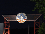 Entrance to Space Camp at night.